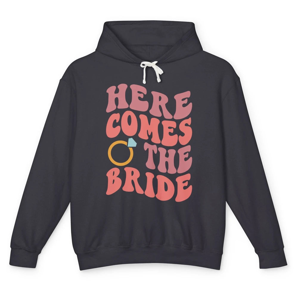 Groovy Boho Here Comes Bride Ring Engaged Mrs Bachelorette Unisex Lightweight Hoodie