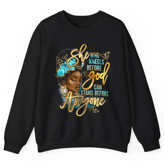 Black Girl She Who Kneels Before God Christian Afro Women Unisex Crewneck Sweatshirt