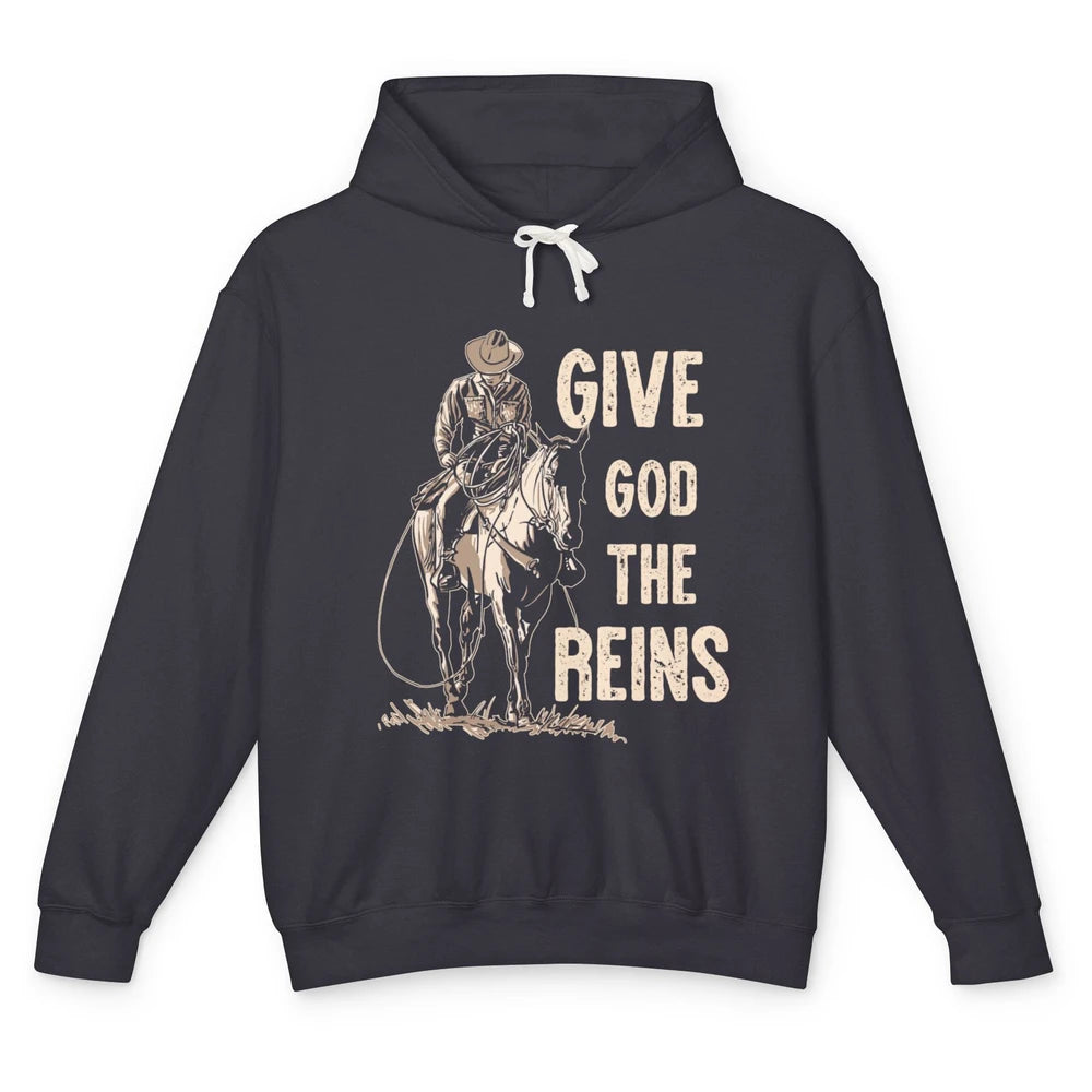 Give God The Rein Cowboy Retro Desert Cactus Western Country Unisex Lightweight Hoodie