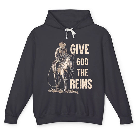 Give God The Rein Cowboy Retro Desert Cactus Western Country Unisex Lightweight Hoodie