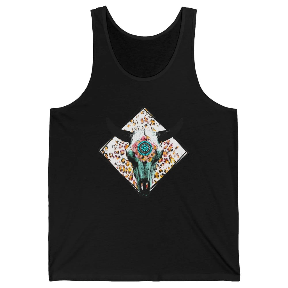 Aztec Heifer Steer Cow Skull Cowboy Gemstone Leopard Vintage Unisex Jersey Tank