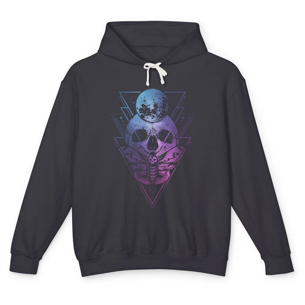 Moon Skull Wicca Crescent Lunar Moth Skeleton Halloween Goth Unisex Lightweight Hoodie