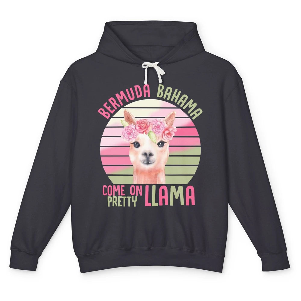 Vintage Cute Llama Bermuda Bahama Come On Pretty Llama Lover Unisex Lightweight Hoodie