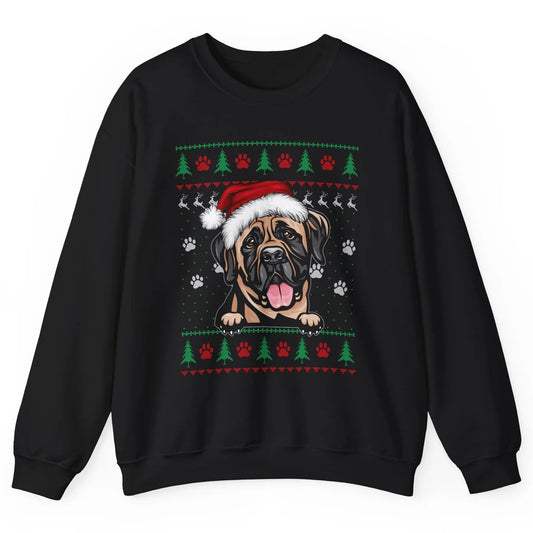 Merry Christmas Cute Santa Hat English Mastiff Dog Ugly Xmas Unisex Crewneck Sweatshirt