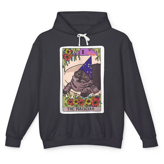 The Magician Grey Cat Tarot Card Witch Rider Goth Halloween Unisex Lightweight Hoodie