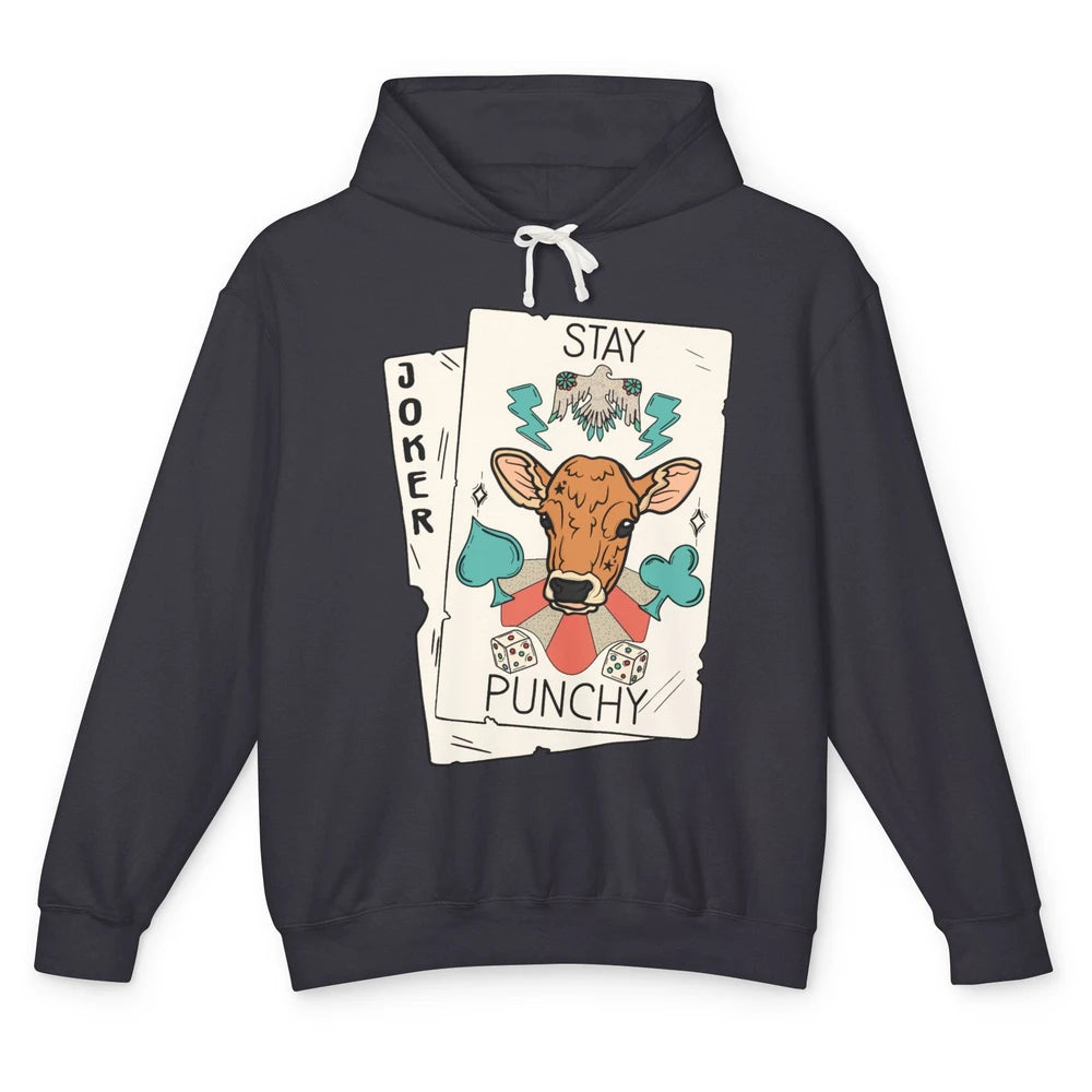 Calf Cow Stay Punchy Playing Cards Western Country Cattles Unisex Lightweight Hoodie