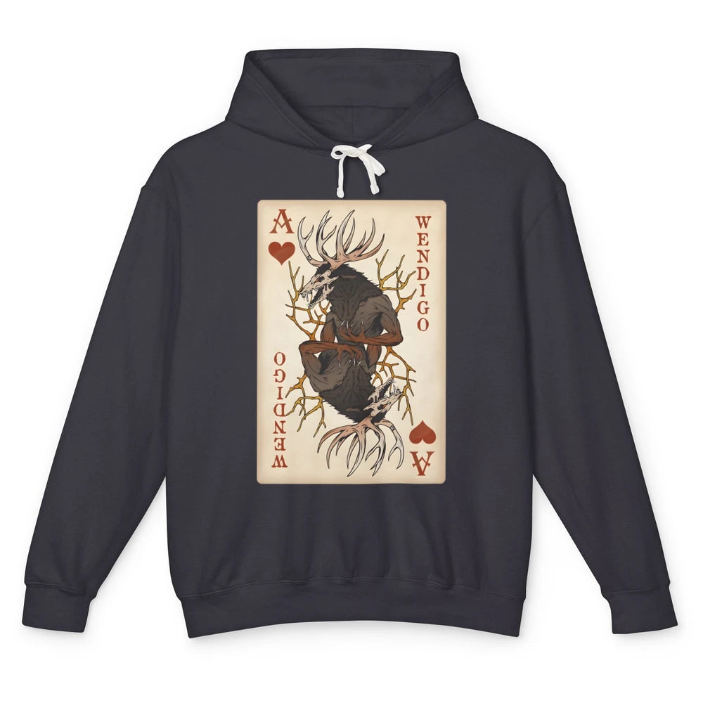 Scary Wendigo Original Cryptid Playing Card Tarot Reader Vintage Halloween Goth Unisex Lightweight Hoodie