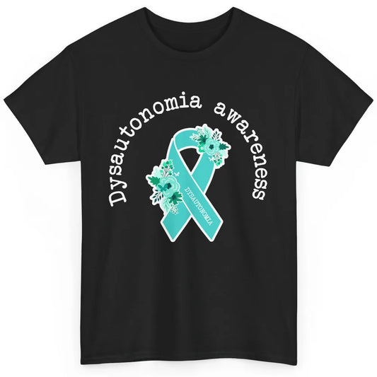 Dysautonomia Awareness Support Floral Blue Ribbon Rainbow Classic Unisex T-Shirt