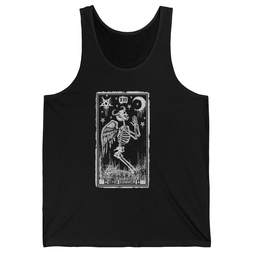 Retro Skeleton Kneeling The Sinner Tarot Card Wiccan Pagan Unisex Jersey Tank