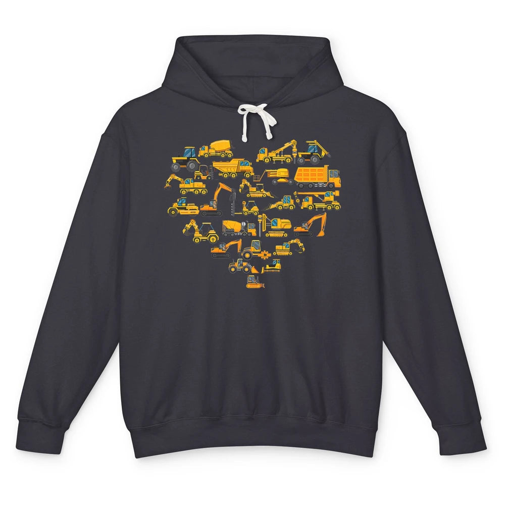 Types Of Construction Excavator Bulldozer Truck Heart Love Unisex Lightweight Hoodie