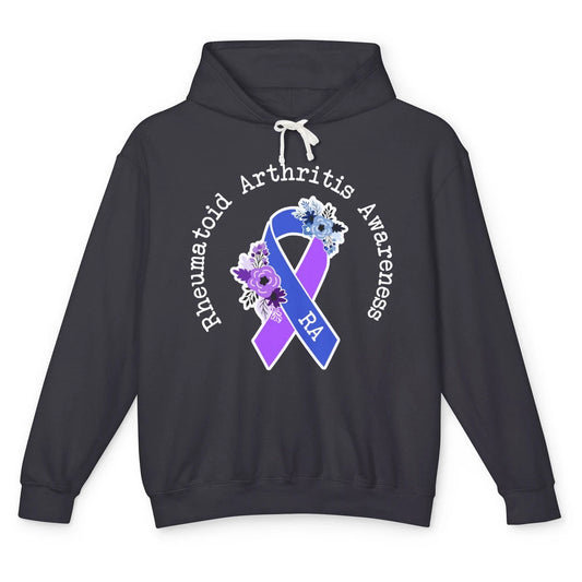 Rheumatoid Arthritis RA Awareness Floral Blue Purple Ribbon Unisex Lightweight Hoodie