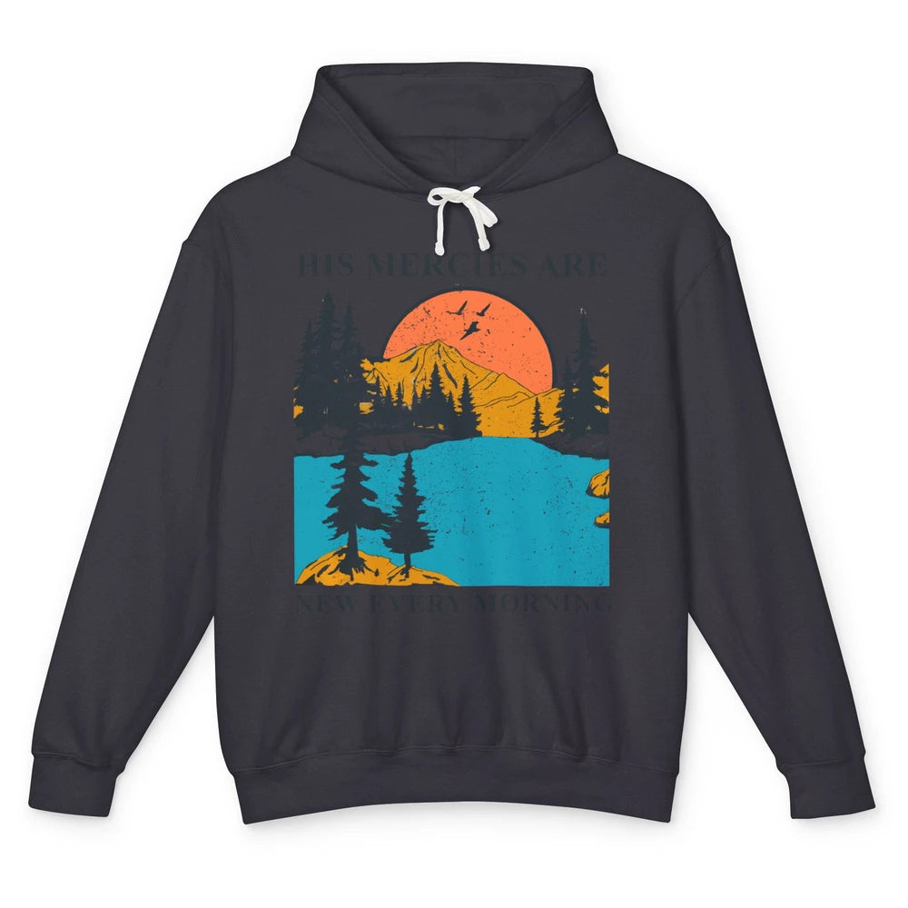 Retro Mountain His Mercies Are New Every Morning Christian Unisex Lightweight Hoodie