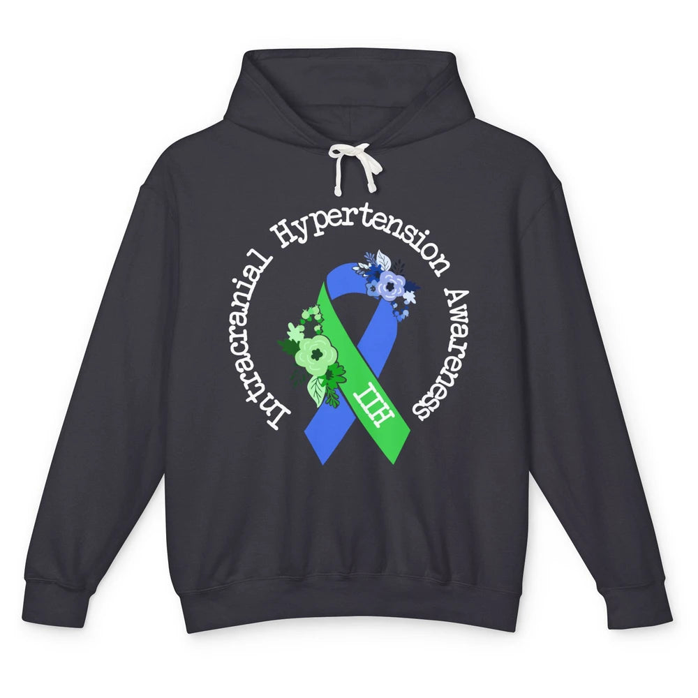 Intracranial Hypertension IIH Awareness Blue Green Ribbon Unisex Lightweight Hoodie