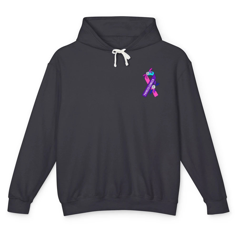 Thyroid Cancer Awareness Purple Pink Ribbon Pocket Size Gift Unisex Lightweight Hoodie