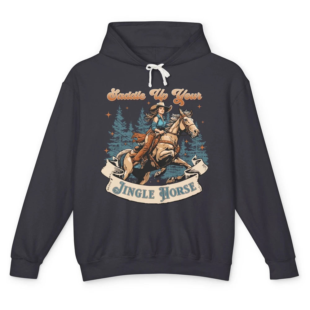 Retro Christmas Saddle Up Your Jingle Horse Bronco Cowgirl Unisex Lightweight Hoodie