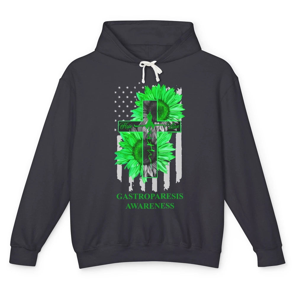 Gastroparesis Awareness Green Ribbon Faith Hope Love US Flag Unisex Lightweight Hoodie