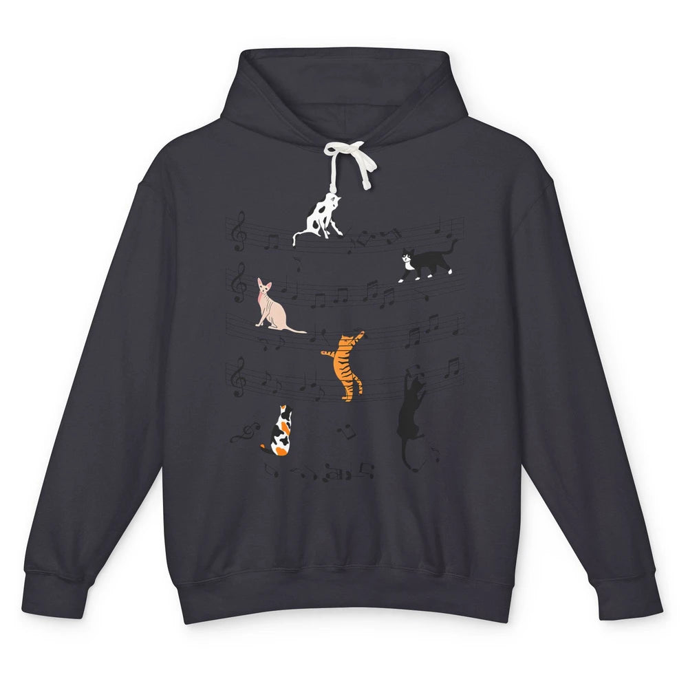 Cat On Music Sheets Cute Music Notes Funny Cat Musician Unisex Lightweight Hoodie