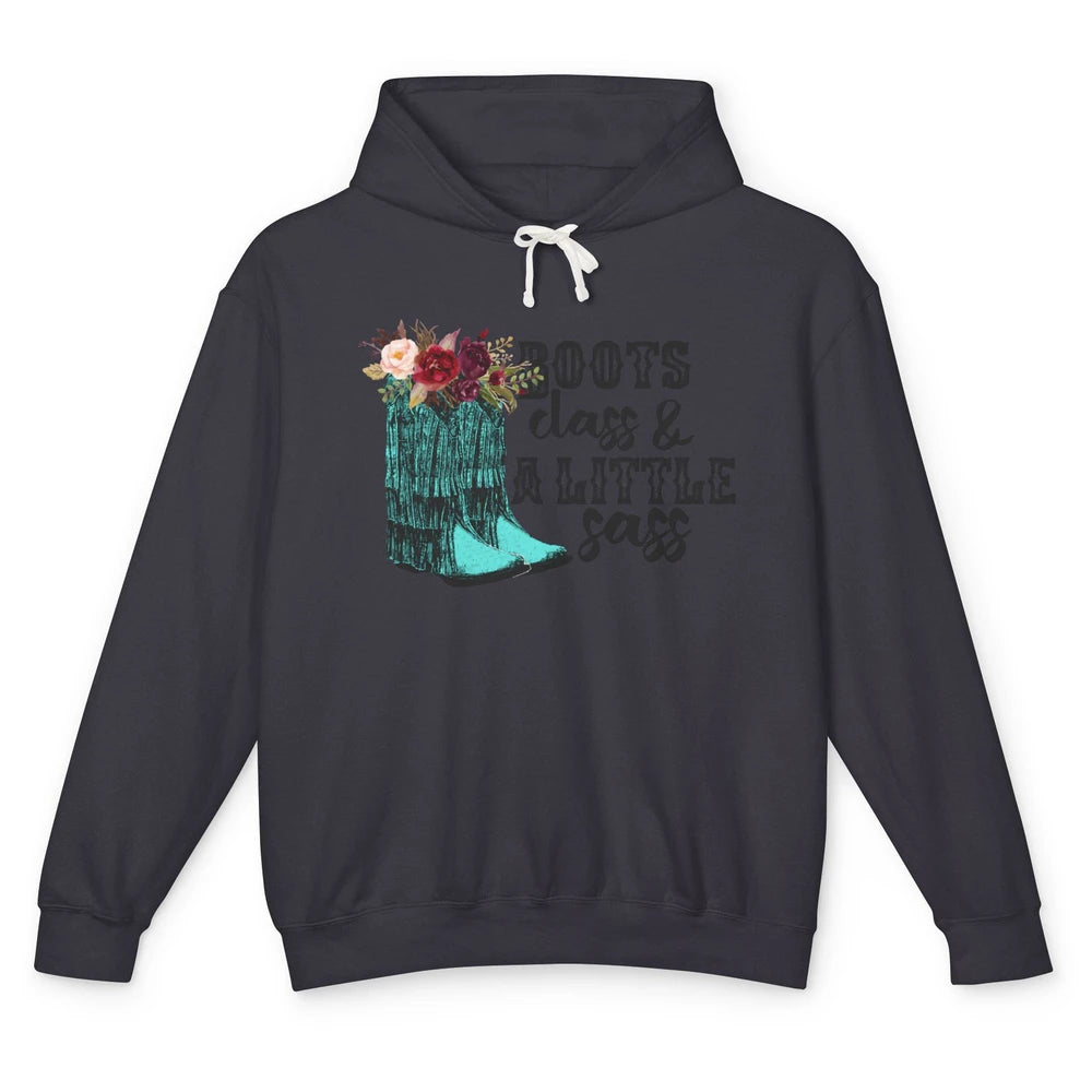 Floral Cowgirl Boots Class A Lil Sass Western Country Girl Unisex Lightweight Hoodie