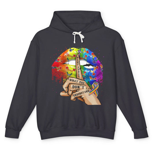 LGBT Rainbow Lips Don't Judge What You Don't Understand Unisex Lightweight Hoodie