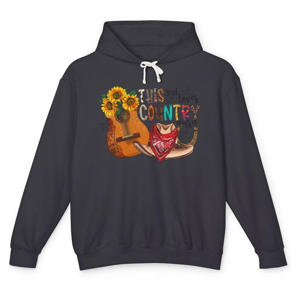 Sunflower Cowgirl Horseshoe This Girl Loves Country Music Unisex Lightweight Hoodie