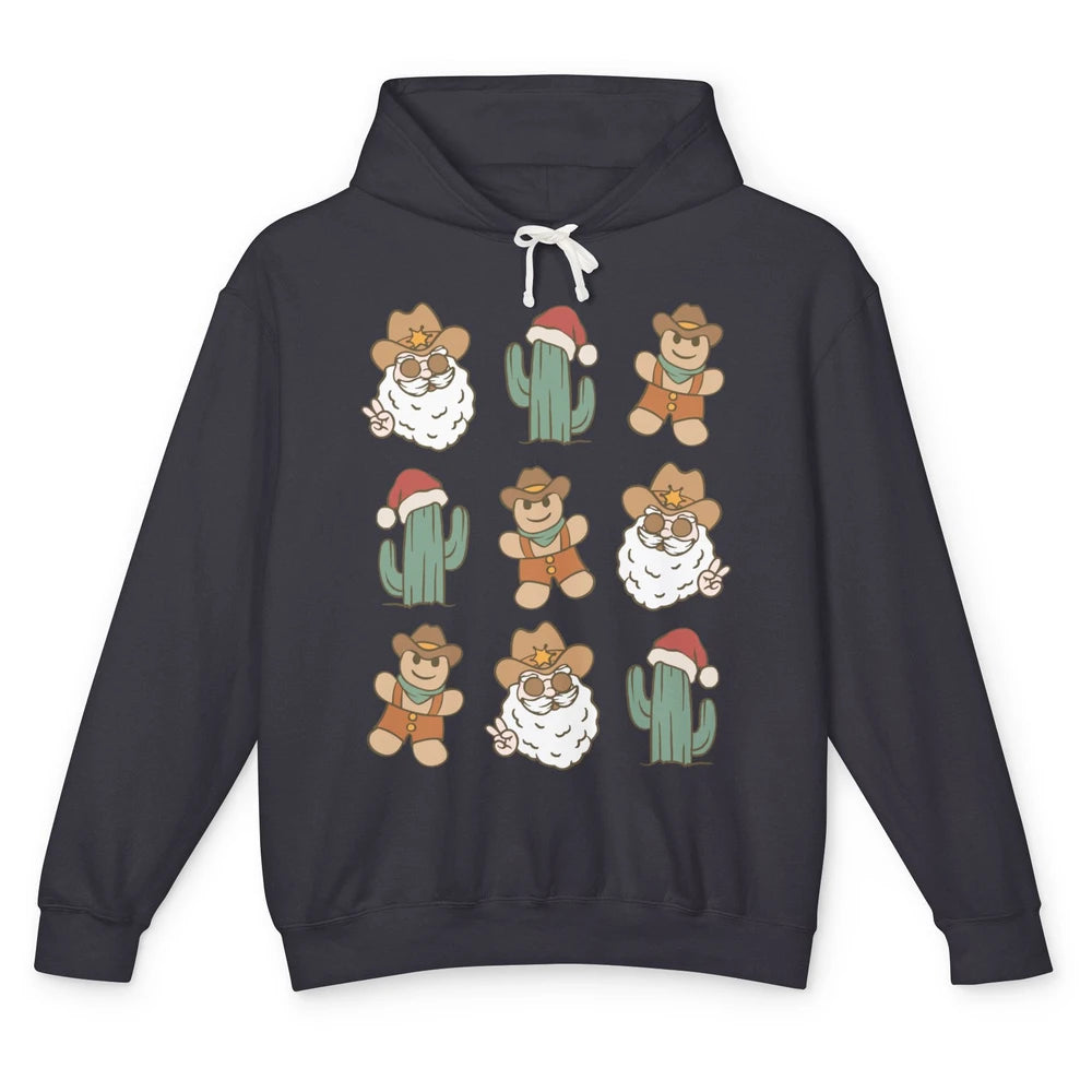 Cowboy Santa Gingerbread Desert Cactus Western Country Xmas Unisex Lightweight Hoodie