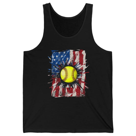 Retro US Flag Softball July 4th Baseball Players Patriotic Unisex Jersey Tank