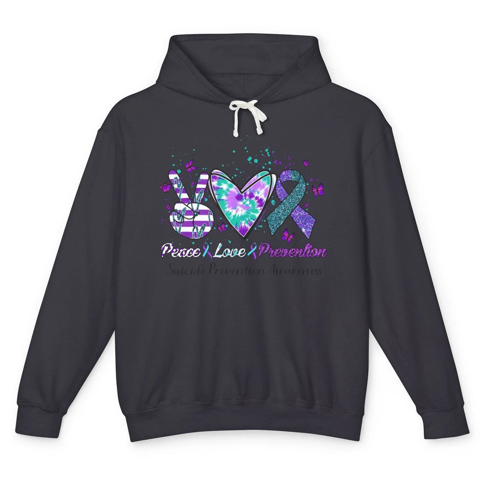 Peace Love Prevention Teal Purple Ribbon Suicide Awareness Unisex Lightweight Hoodie