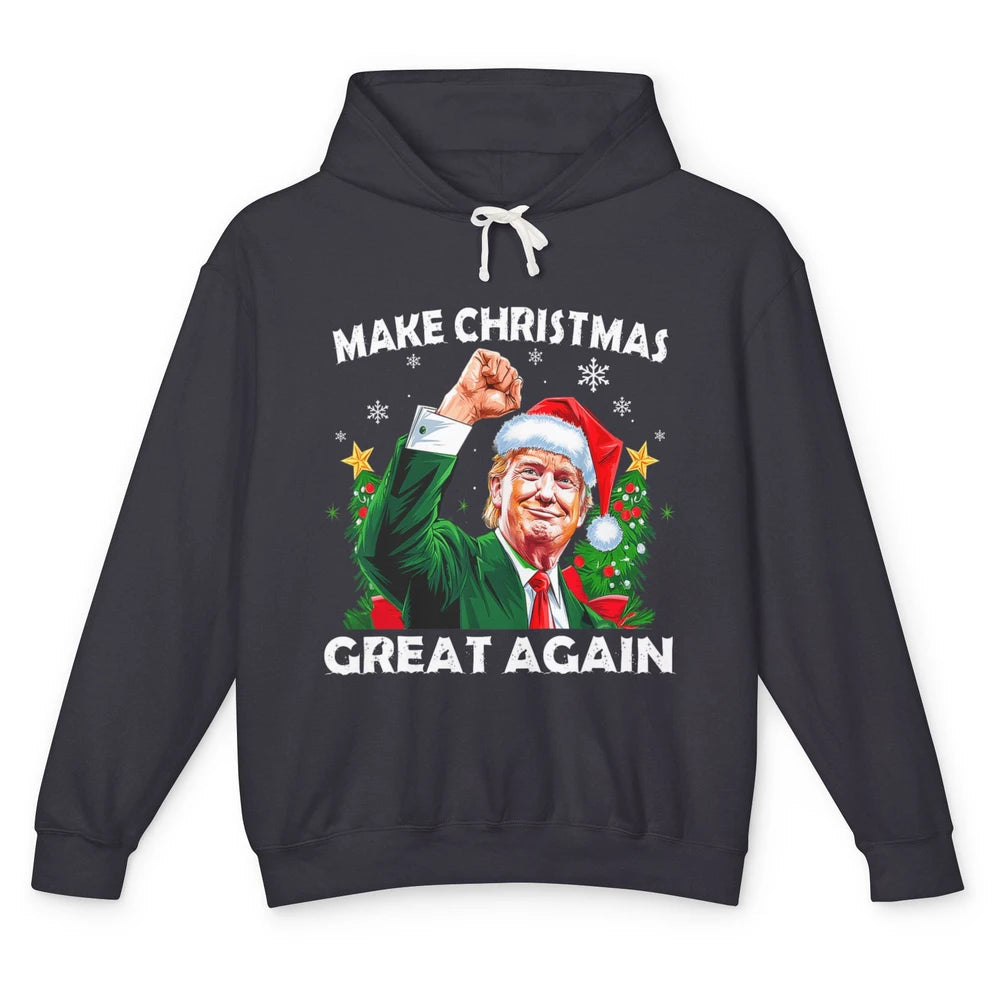 Make Christmas Great Again Funny Santa Trump Political Donald Trump Republican President Xmas Unisex Lightweight Hoodie