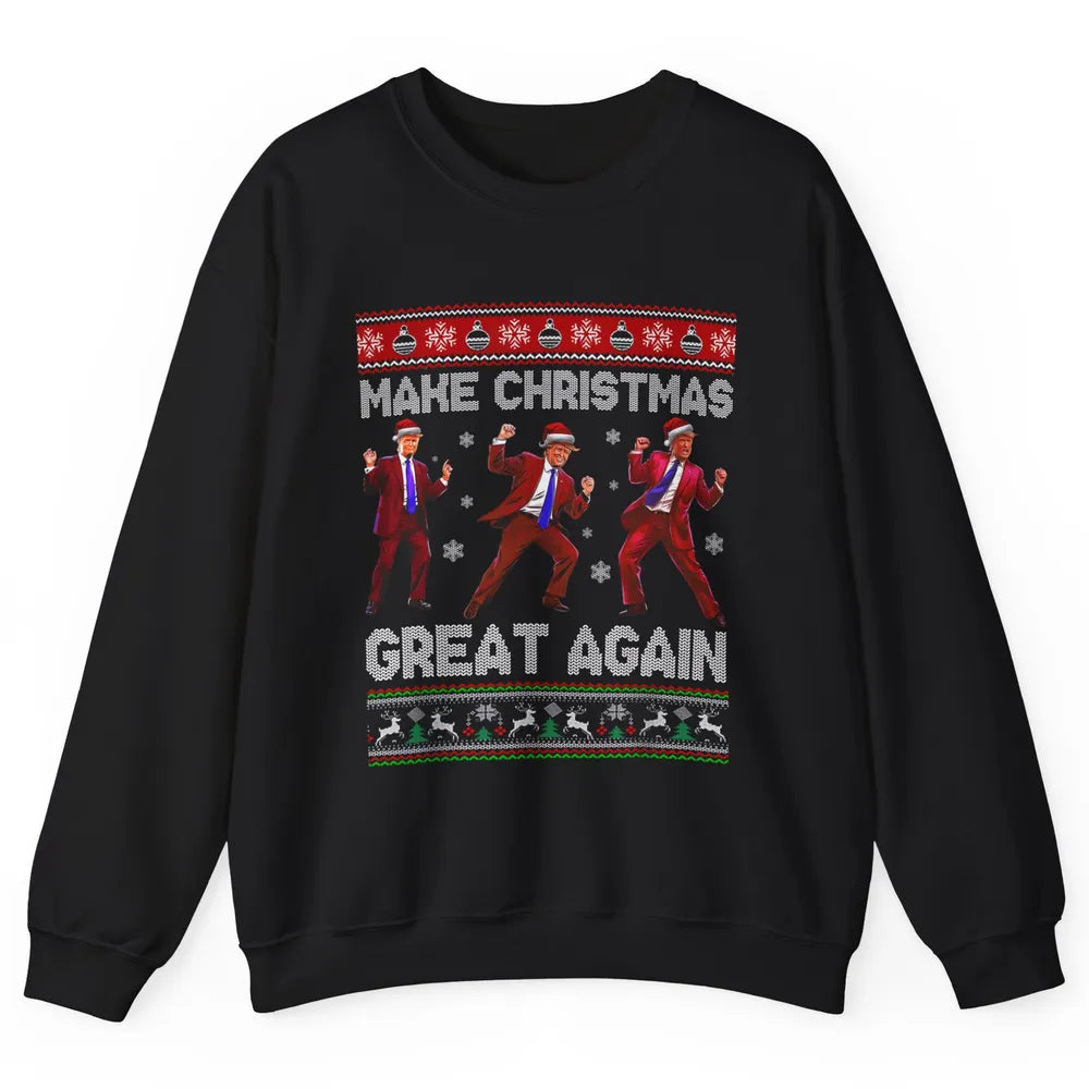 Funny Santa Trump Dance Make Christmas Great Again Xmas Ugly Political Republican Sarcastic Unisex Crewneck Sweatshirt