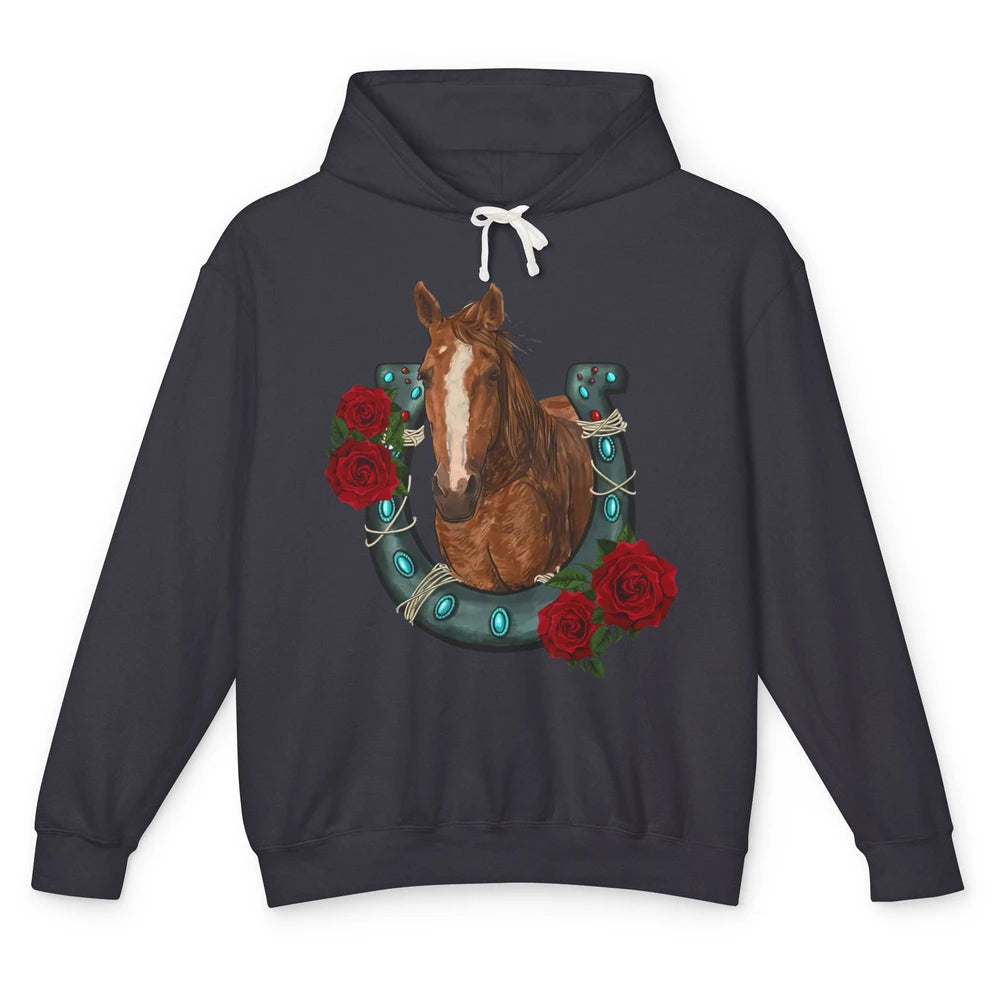 Western Country Texas Cowgirl Floral Horseshoe Horse Riding Unisex Lightweight Hoodie