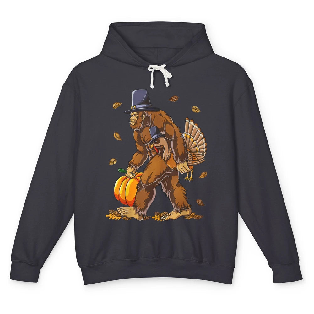 Bigfoot Pilgrim Hat Turkey Thanksgiving Funny Turkey Autumn Unisex Lightweight Hoodie