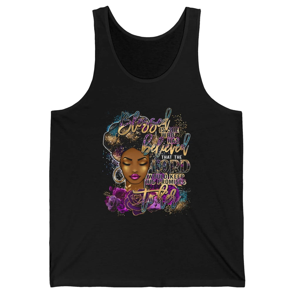 Afro Woman Blessed Is She Who Believed God African Christian Unisex Jersey Tank