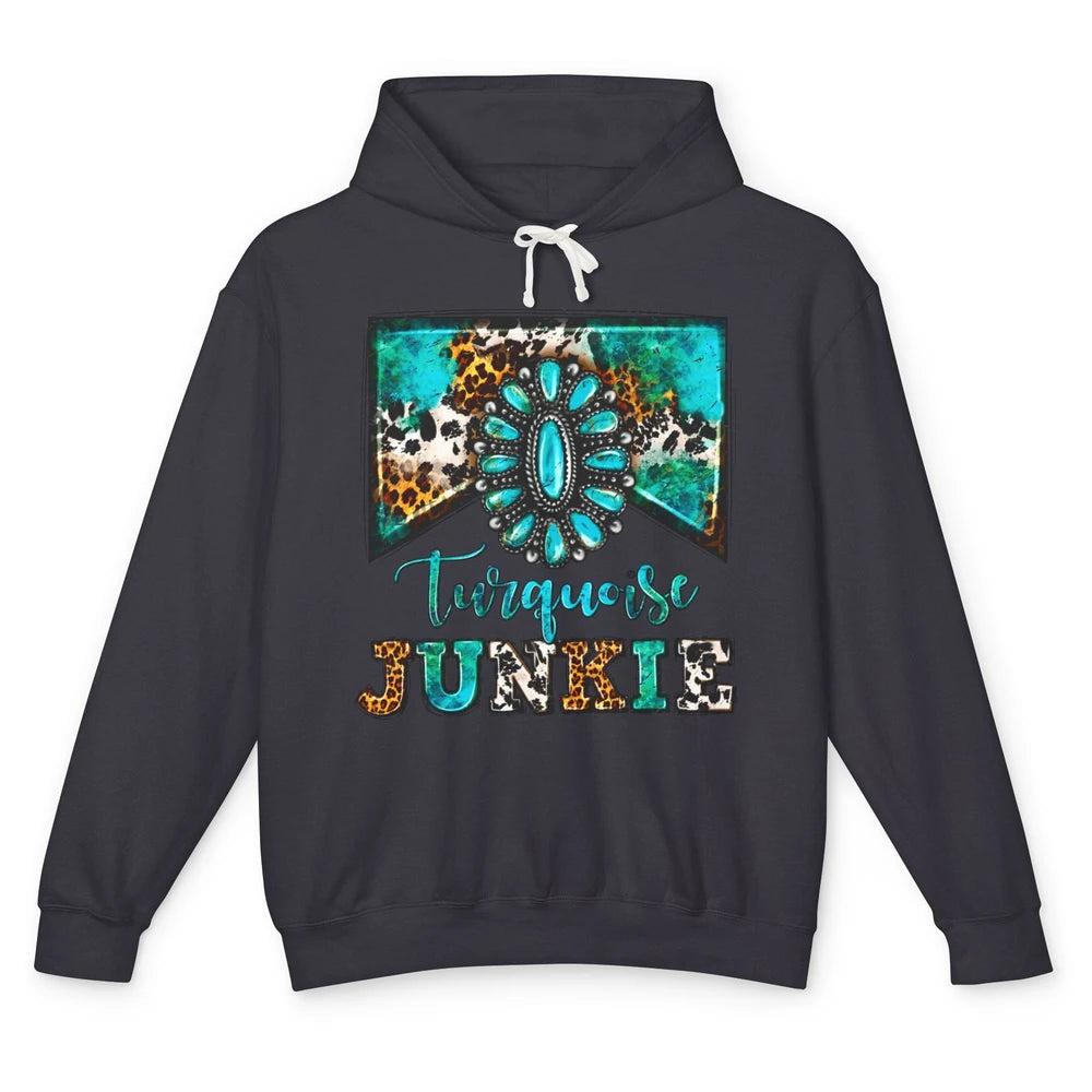 Retro Leopard Turquoise Junkie Gemstone Western Country Unisex Lightweight Hoodie