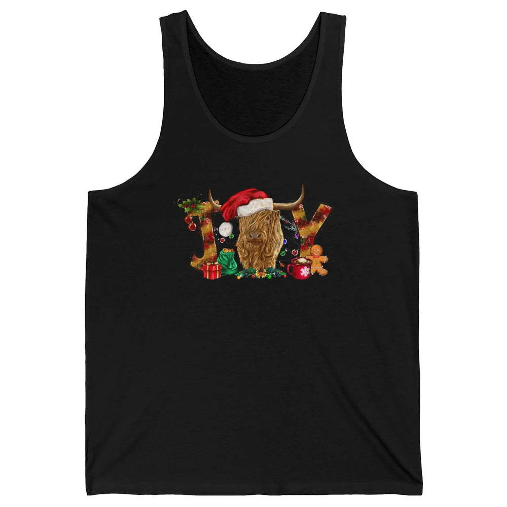 Highland Cow Joy Santa Hat Gingerbread Christmas Farm Gift Unisex Jersey Tank