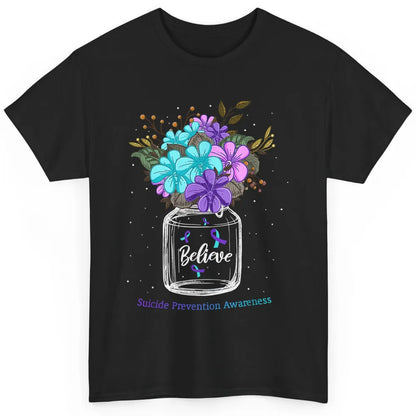 Cute Believe Flower Ribbon Support Suicide Prevention Month Classic Unisex T-Shirt