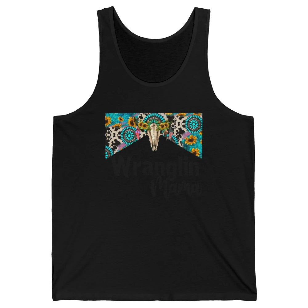 Sunflower Leopard Bull Skull Wrangling Mama Western Country Unisex Jersey Tank