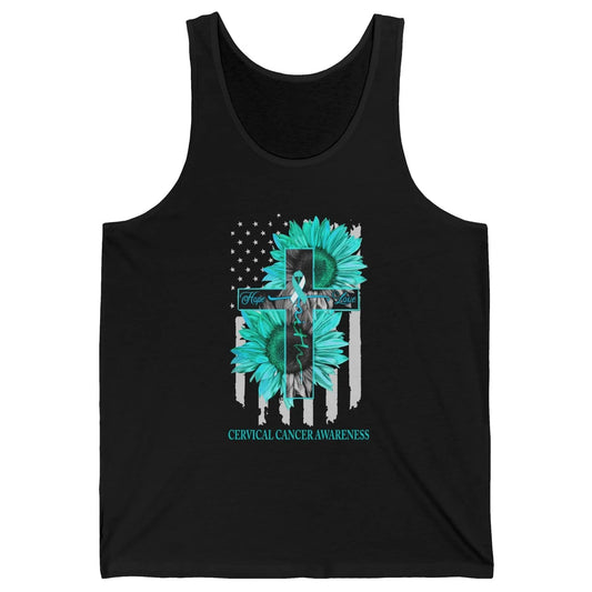 Cervical Cancer Faith Hope Turquoise US Flag Jesus Cross Unisex Jersey Tank