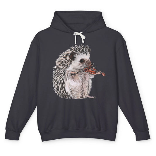 Retro Hedgehog Playing Viloin Musician Violinist Hedgehog Unisex Lightweight Hoodie