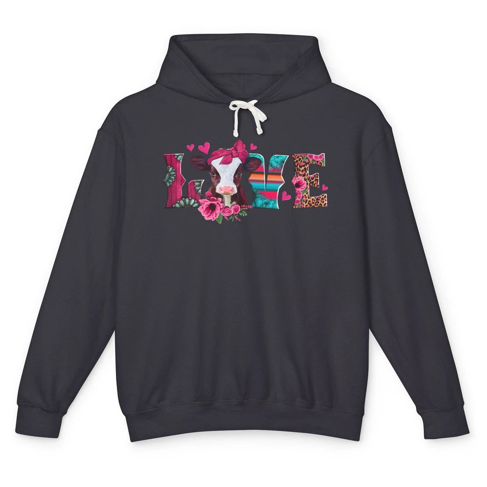 Pink Leopard Love Baby Calf Western Valentines Farm Animals Unisex Lightweight Hoodie