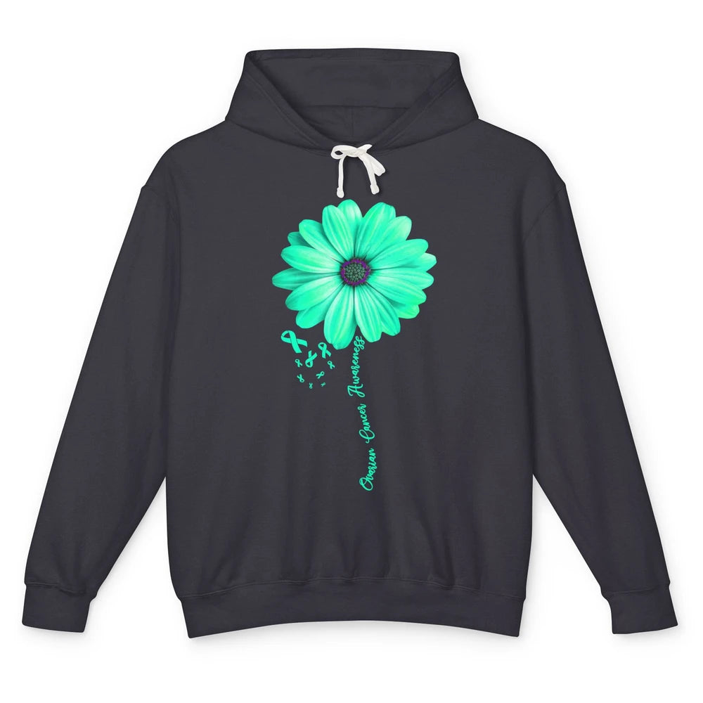 Ovarian Cancer Awareness Daisy Flower Teal Ribbon Cancer Unisex Lightweight Hoodie