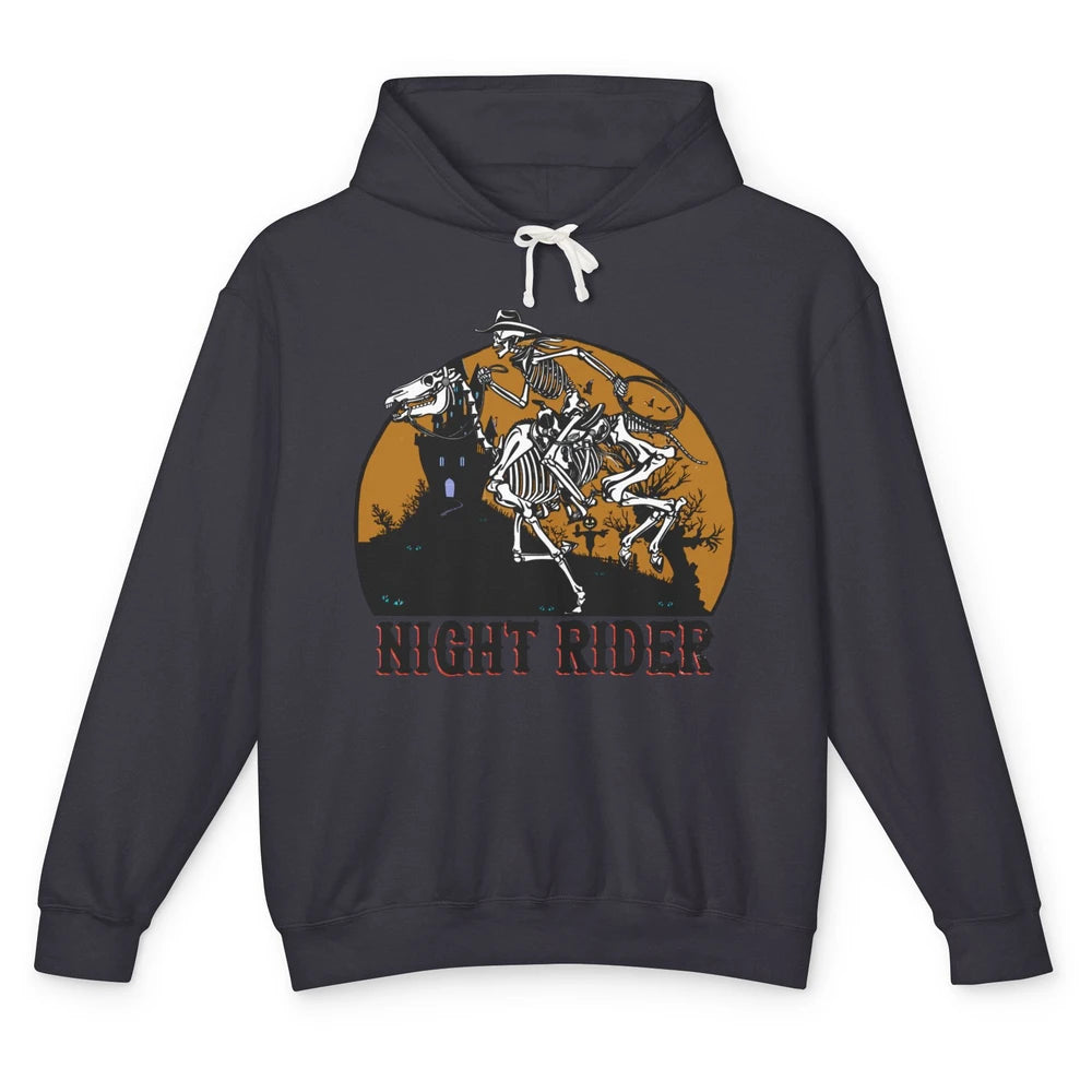 Cowboy Skeleton Bucking Horse Night Rider Western Halloween Unisex Lightweight Hoodie