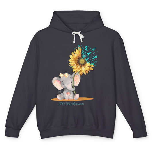 Sunflower Baby Elephant PCOS Awareness Teal Ribbon Elephant Unisex Lightweight Hoodie