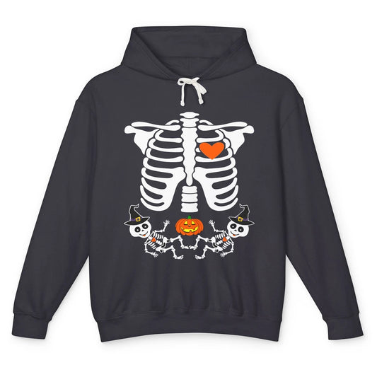 Pregnant Halloween Skeleton Baby Twins Witch Pumpkin Costume Unisex Lightweight Hoodie