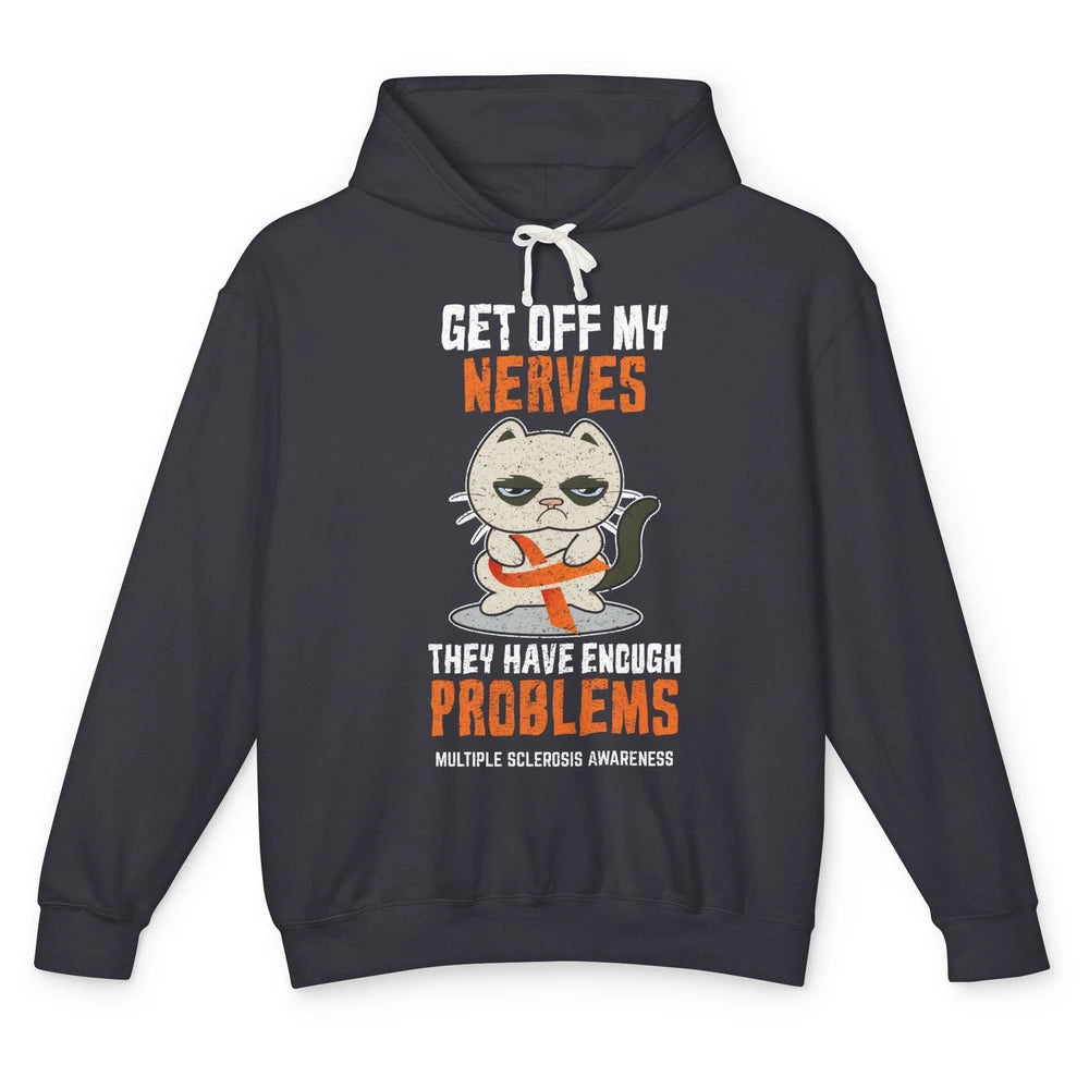 Multiple Sclerosis Awareness Ms Cancer Cat Orange Ribbon Unisex Lightweight Hoodie