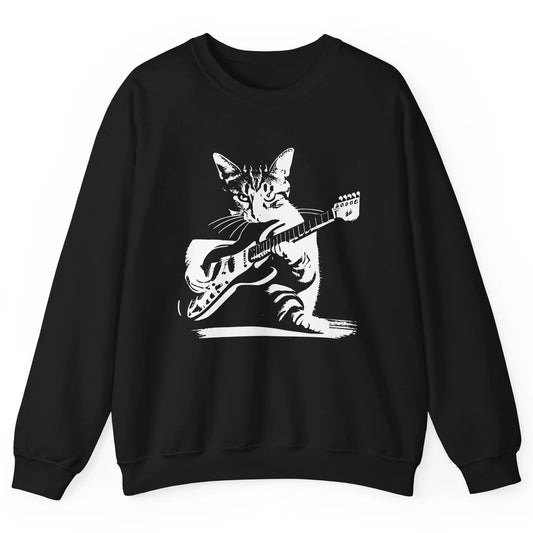 Cat Playing Guitar Funny Cat Guitar Kitty Cat Lovers Gift Unisex Crewneck Sweatshirt