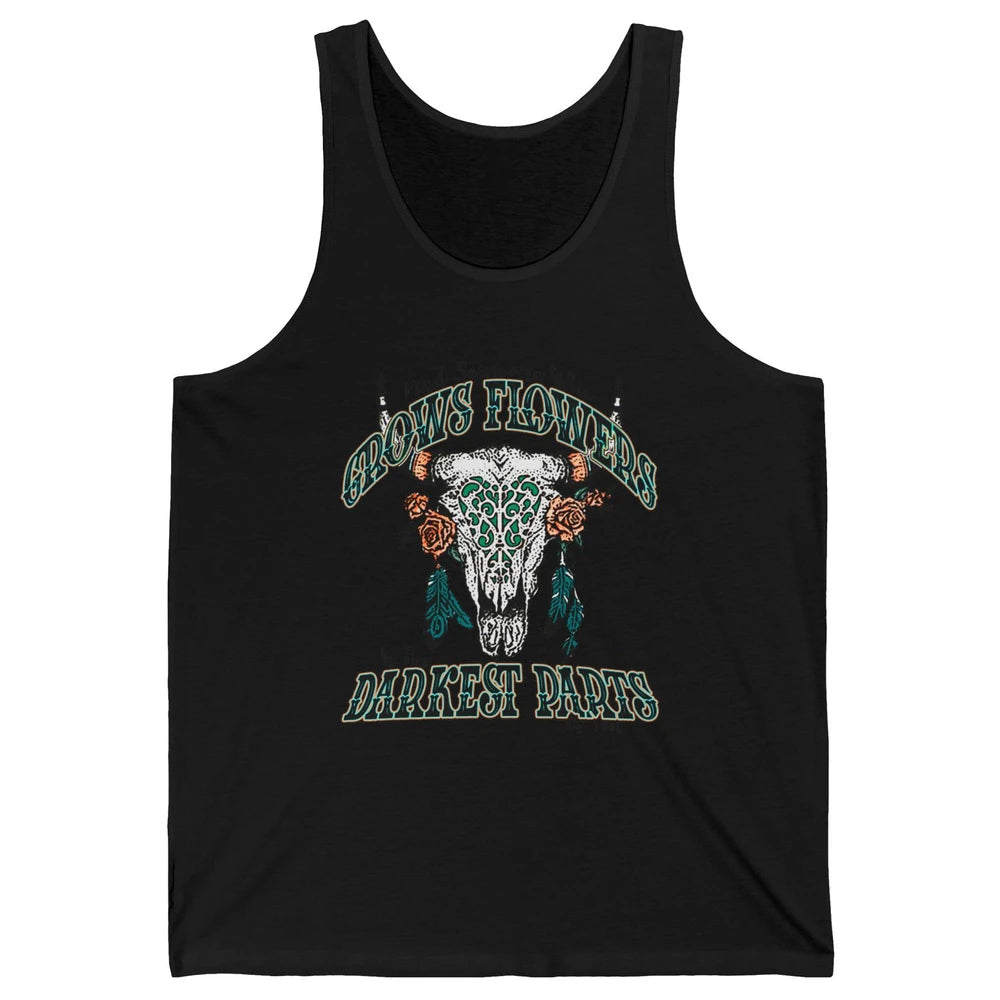 Boho Bull Skull Find Someone Who Grow Flower Western Country Unisex Jersey Tank