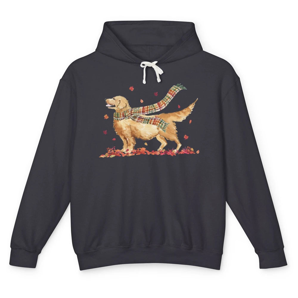 Funny Golden Retriever Autumn Falling Leaves Halloween Fall Unisex Lightweight Hoodie