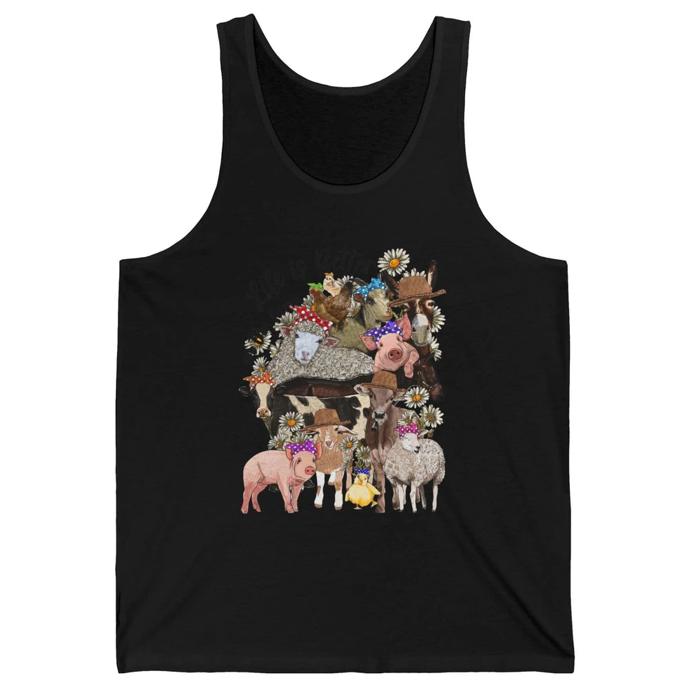 Western Animals Life Is Better On The Farm Pig Cow Donkey Unisex Jersey Tank