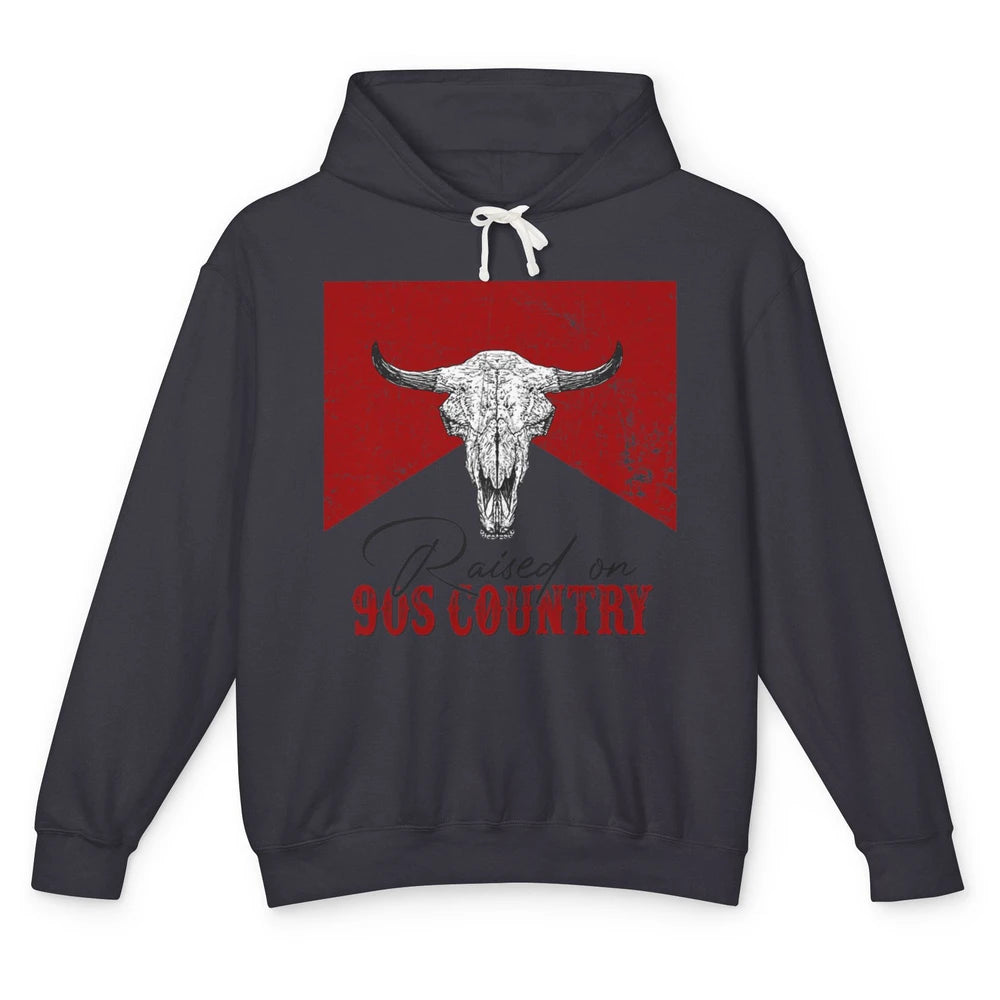 Raised On 90s Country Bull Skull Retro Western Country Rodeo Unisex Lightweight Hoodie