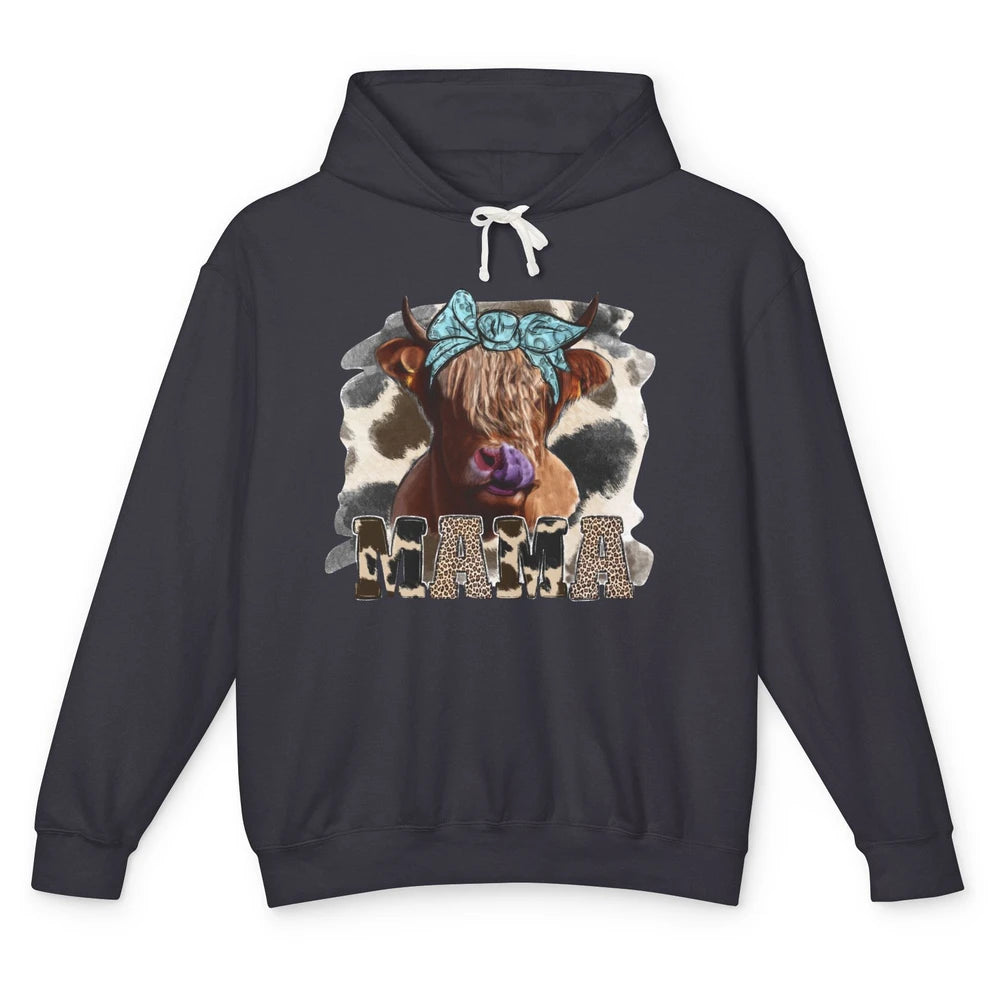 Leopard Highland Cow Bandana Cow Mama Western Country Heifer Unisex Lightweight Hoodie